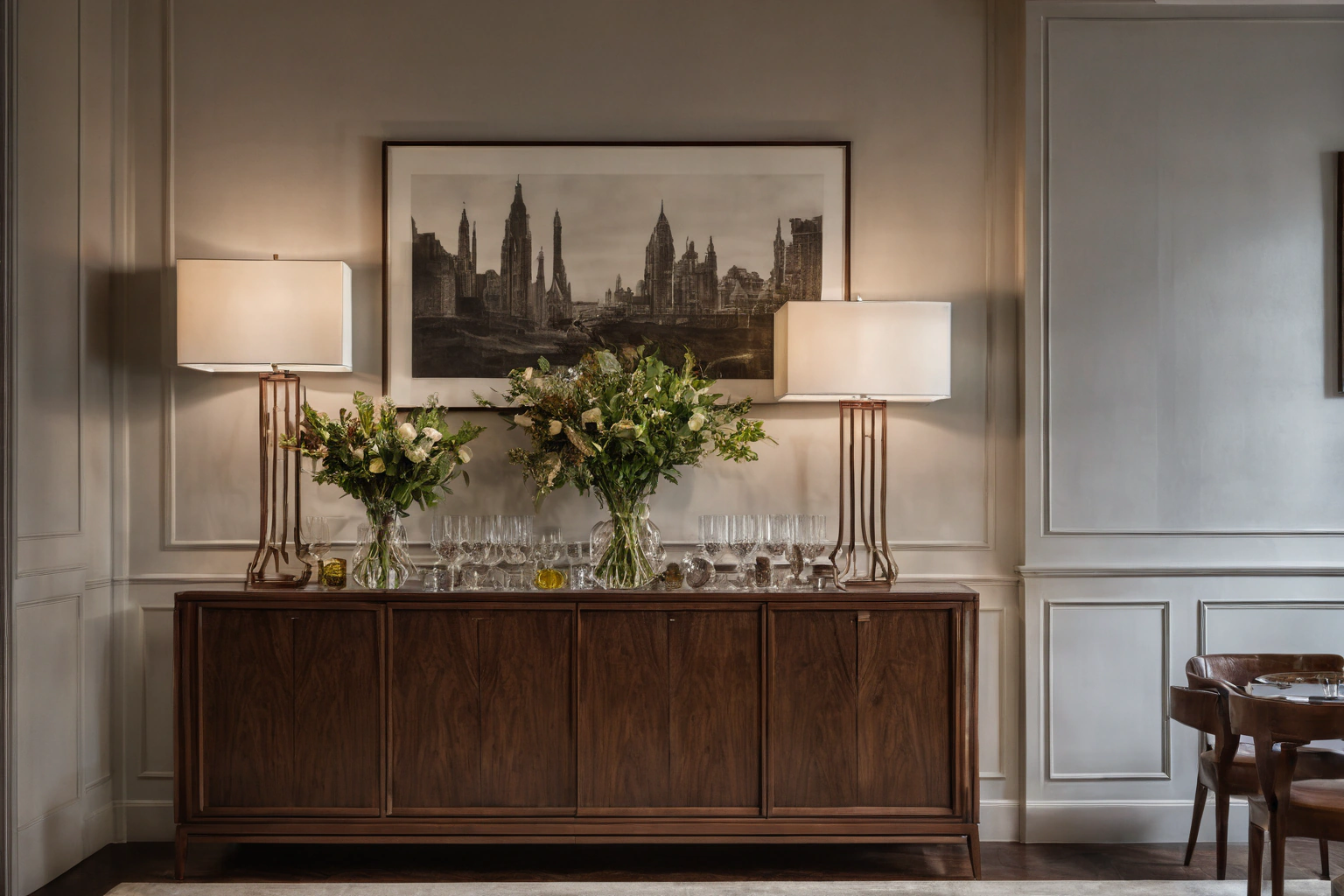 Credenza implying dedicated service in a private dining room