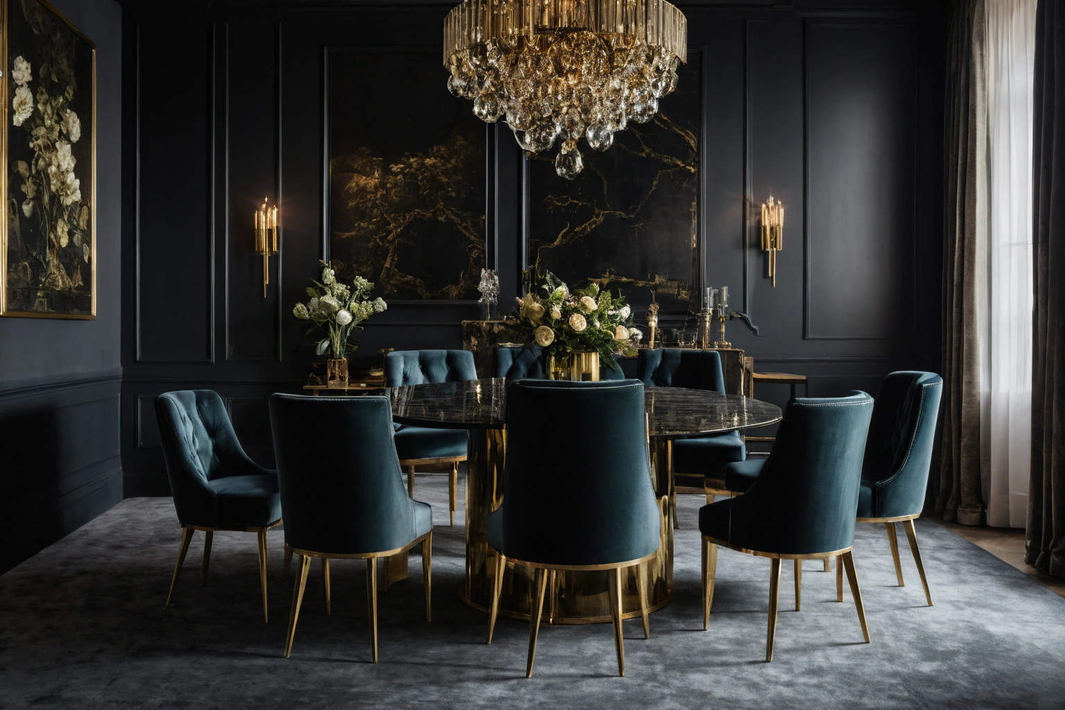 Upholstered private-dining chairs in a fabric the main floor never gets